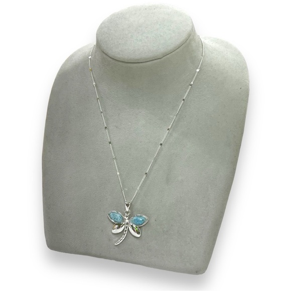 Larimar Stone Sterling Silver Dragonfly pendant - Picture 2 of 2